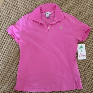 Lilly Pulitzer Slim Polo Hibiscus Pink Palm Polo Small S